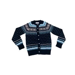 VTG Fall River Knitting Mills Women S Navy Blue Fair Isle Cardigan Shetland Wool